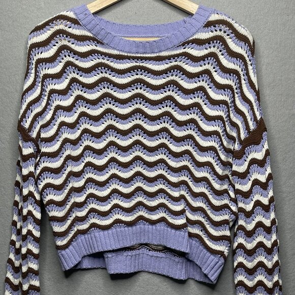 Hollister Womens Cropped Wave Pattern Crochet Sweater XS - Picture 2 of 5